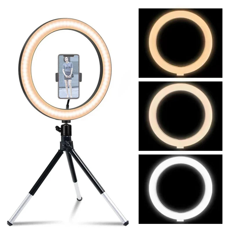 26cm LED Selfie Ring Light Dimmable Led Photography RingLight With Tripod & Phone Stand for Youtube Video Live Makeup Fill Lamps