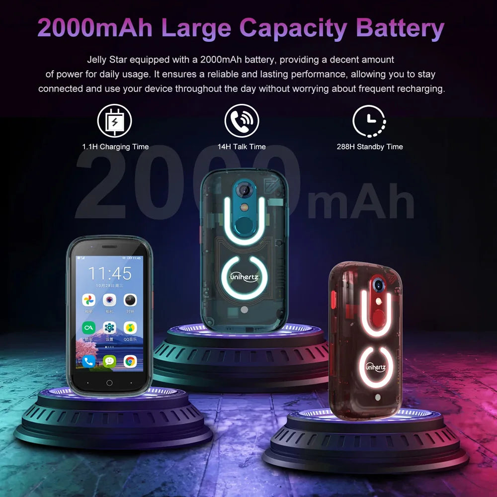 Unihertz Jelly Star 8GB 256GB Mini Smartphone Android 13 Led Light Unlocked Transparent Backshell Cellphones 48MP 3 inch Phone