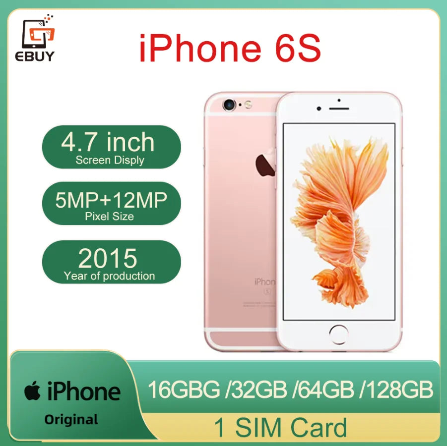 Original iPhone 6s 4.7" 4G Mobile Cell Phone 16/64/128GB ROM Touch ID 5MP+12MP Camera Dual Core IOS CellPhone Original Unlocked