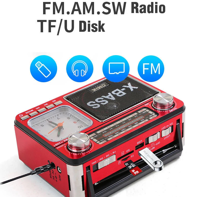 Retro Clock Bluetooth Radio Home Portable Light And Support USB TF Card  Interface Receiver MP3 Music Player