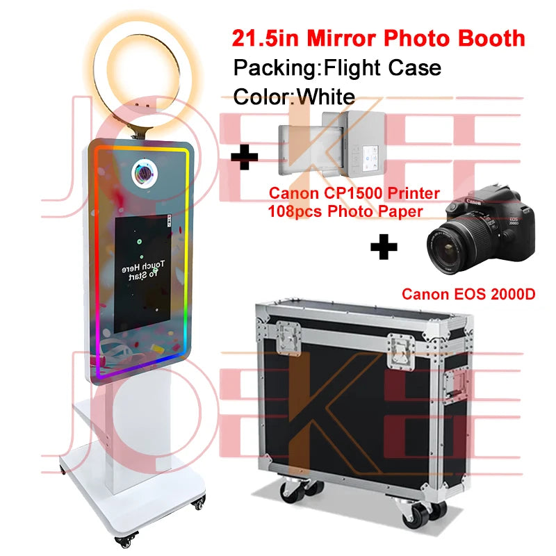 21.5 inch Touch Screen Magic Mirror Photo Booth Built-in Mini PC Portable Mirror Photo Booth Selfie Machine for Partys Events