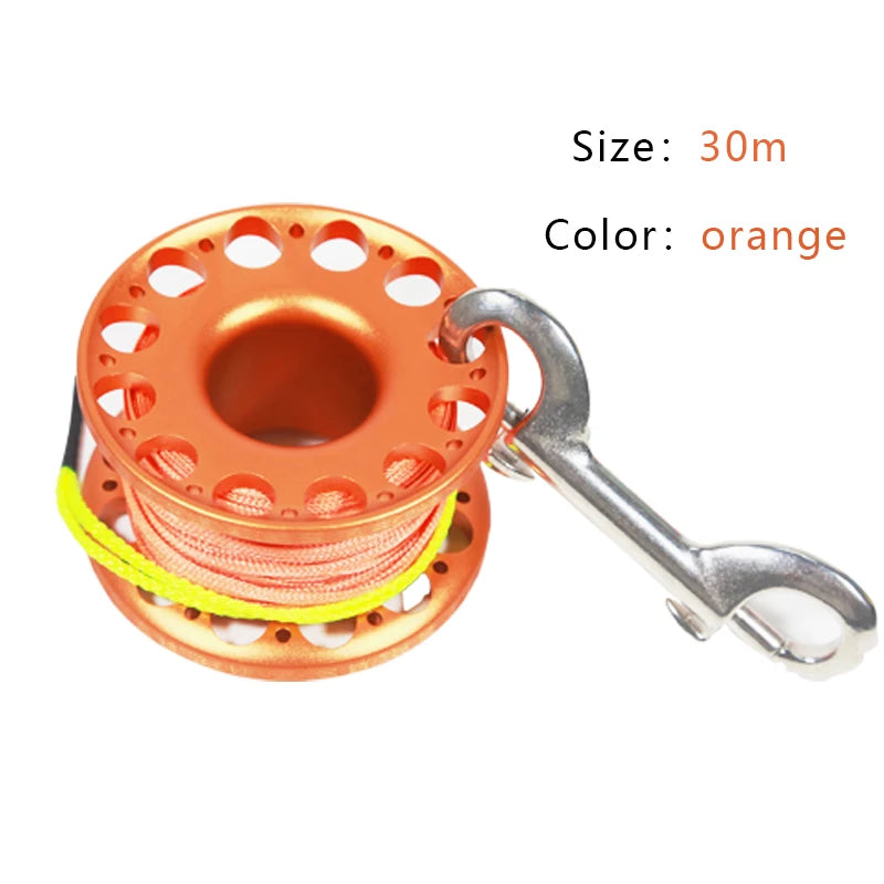 15M/30M Scuba Diving Aluminum Alloy Spool Finger Reel with Stainless Steel SMB Safe Equipment  Accessories Bolt Snap Hook