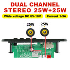 2*25W Amplifier MP3 Player Decoder Board 18V Bluetooth 5.0 50W Amplifier Car FM Radio Module Support TF USB AUX