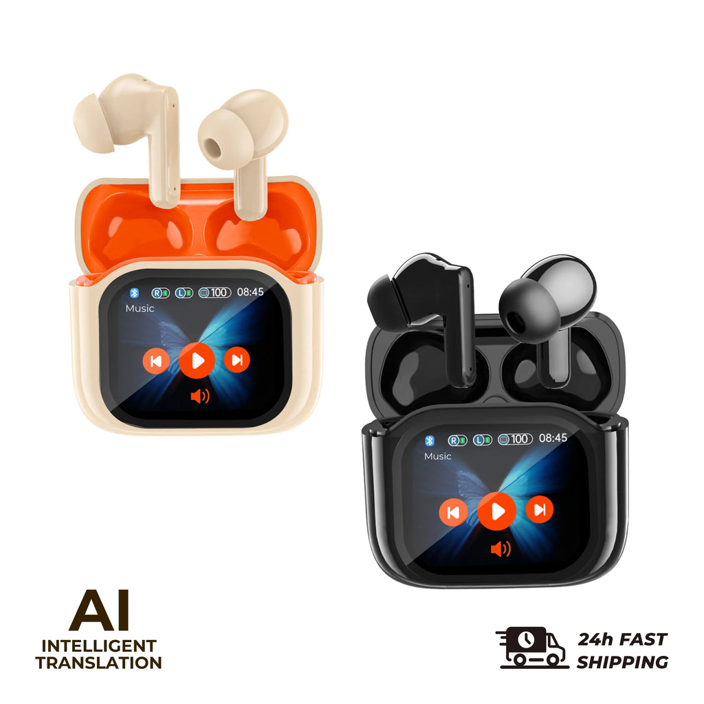 Auriculares de Traducción con Pantalla Táctil 2 Piezas, 144 Idiomas, Auriculares Traductores Bidireccionales en Tiempo Real, Auriculares Bluetooth para Viajes de Negocios