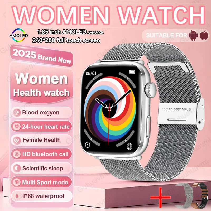 2025 New NFC Smart Watch Women AMOLED HD Screen IP68 Waterproof Blood Oxygen Heart Rate BT Call Smartwatch Watch