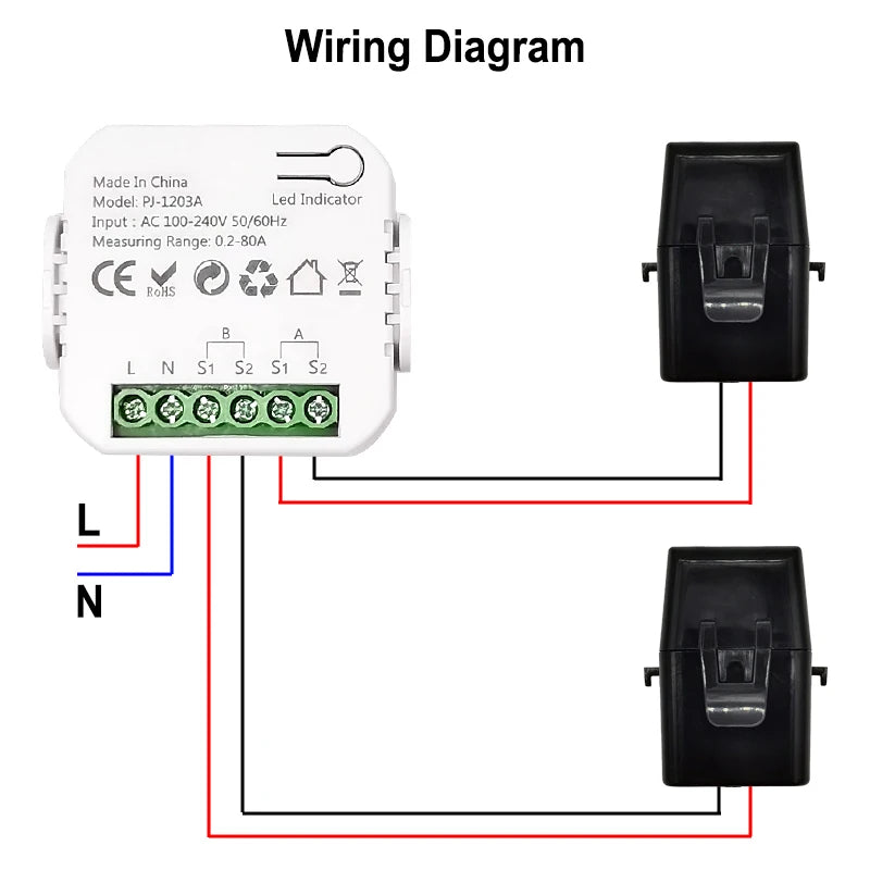 Monitor de energía Smart Life ZigBee, bidireccional de 1 o 2 canales con sensor de corriente, la aplicación monitorea la energía, AC100-240V Requiere Gateway