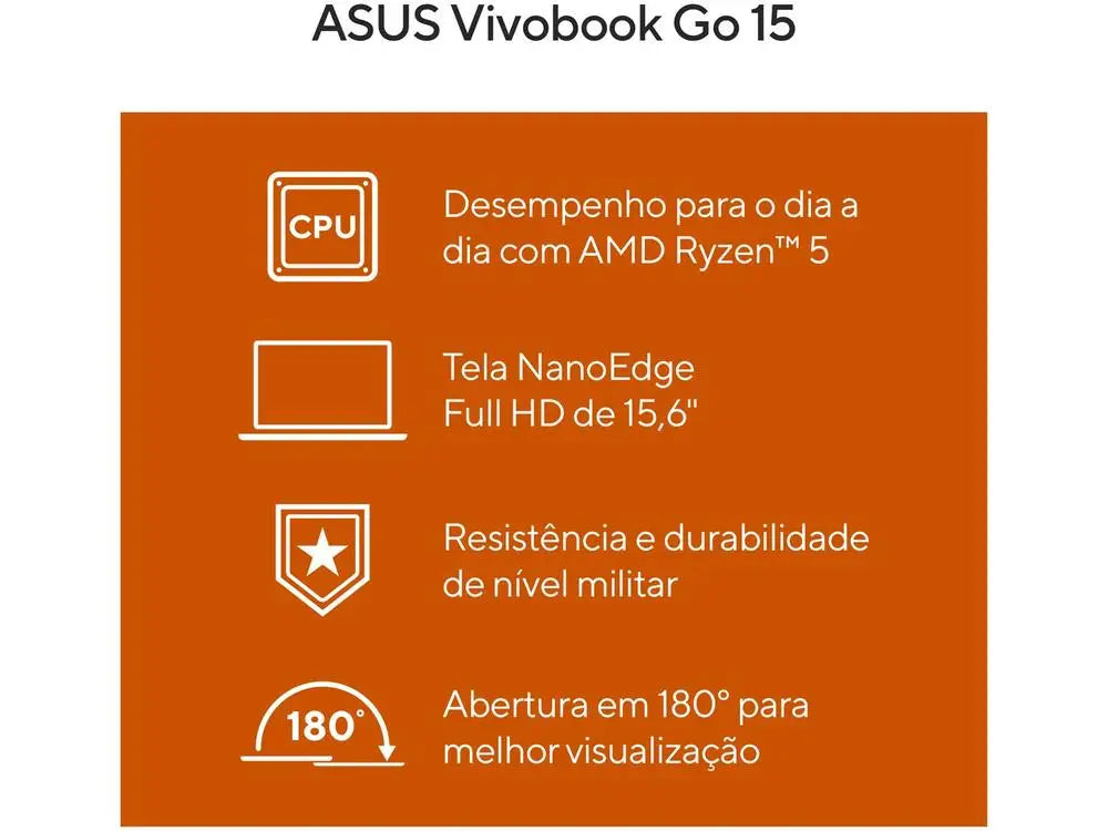 ASUS Vivobook Go 15 Notebook AMD Ryzen 5 7520U 8GB RAM 512GB SSD 15.6" Full HD Windows 11 E1504FA-NJ836W
