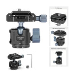 Quick Release Aluminum Tripod Ball Head w Arca Swiss +Cold Shoe Camera Mount for DSLR Camera Monitor Mic Light Tripod Photograph
