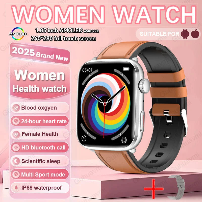 2025 New NFC Smart Watch Women AMOLED HD Screen IP68 Waterproof Blood Oxygen Heart Rate BT Call Smartwatch Watch