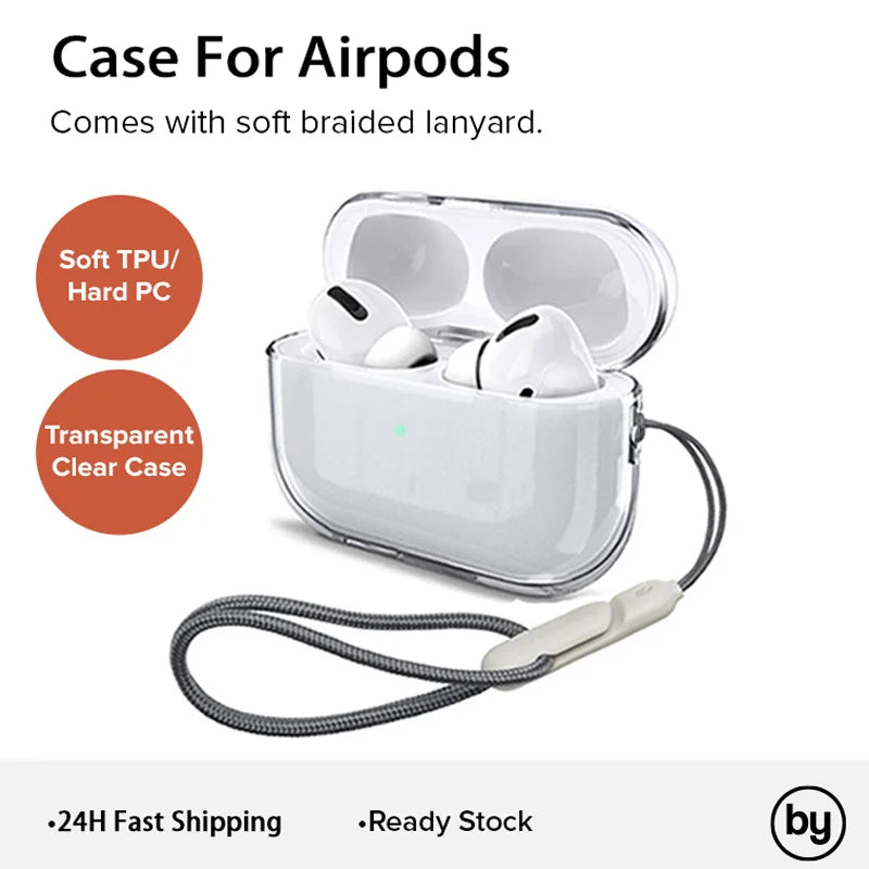 Transparent Earphones Case For Airpods 4 Pro 1 2 3 Earbuds Soft TPU Cases For Airpods 4 With Lanyard Strap Protective Cover