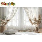 Mocsicka Photography Background White Indoor Window Floral Adult Birthday Wedding Maternity Portrait Decor Backdrop Photo Studio