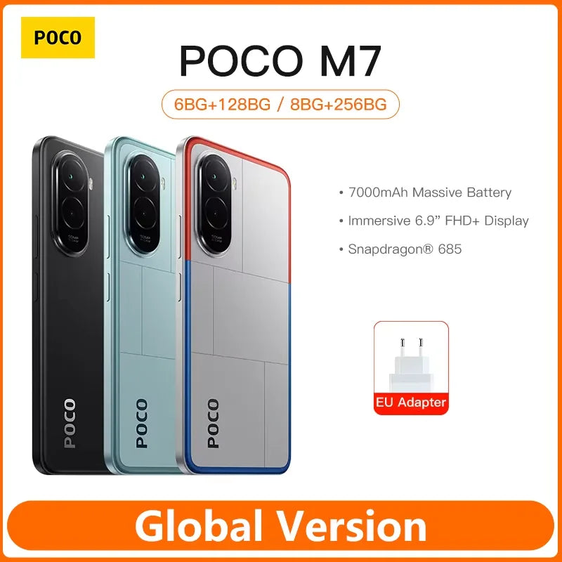 Global Version POCO M7 Snapdragon® 685 Smartphone 6.9" 144Hz FHD+ DotDisplay 50MP Camera 7000mAh Battery 33W Fast Charging NFC