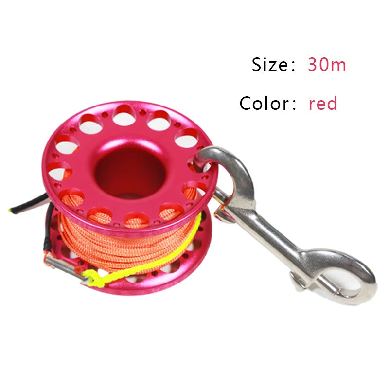 15M/30M Scuba Diving Aluminum Alloy Spool Finger Reel with Stainless Steel SMB Safe Equipment  Accessories Bolt Snap Hook