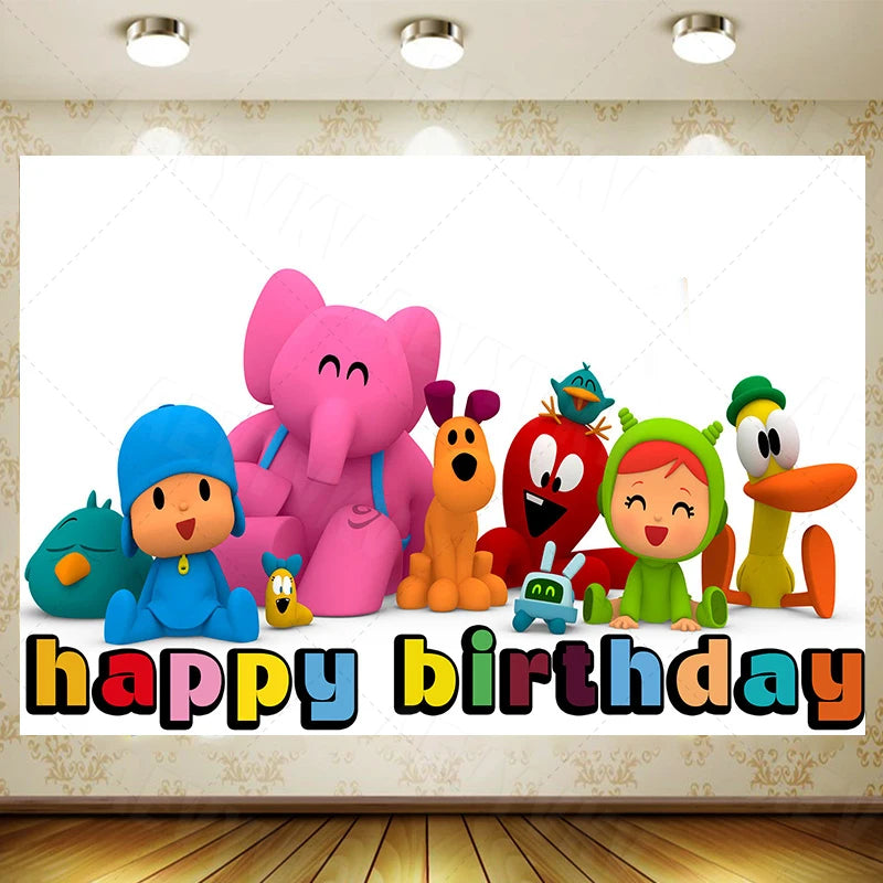Pocoyoed Birthday Party Backdrop Photo Booth Background Kids Children's Baby Shower Decoration Supplies Custom Photography Props
