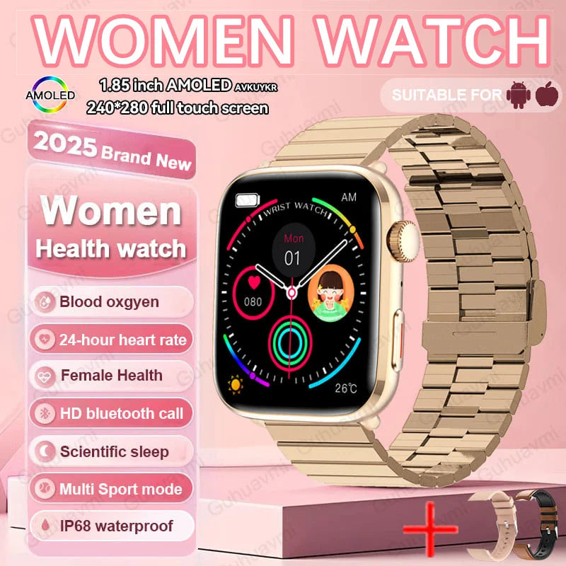 2025 New NFC Smart Watch Women AMOLED HD Screen IP68 Waterproof Blood Oxygen Heart Rate BT Call Smartwatch Watch