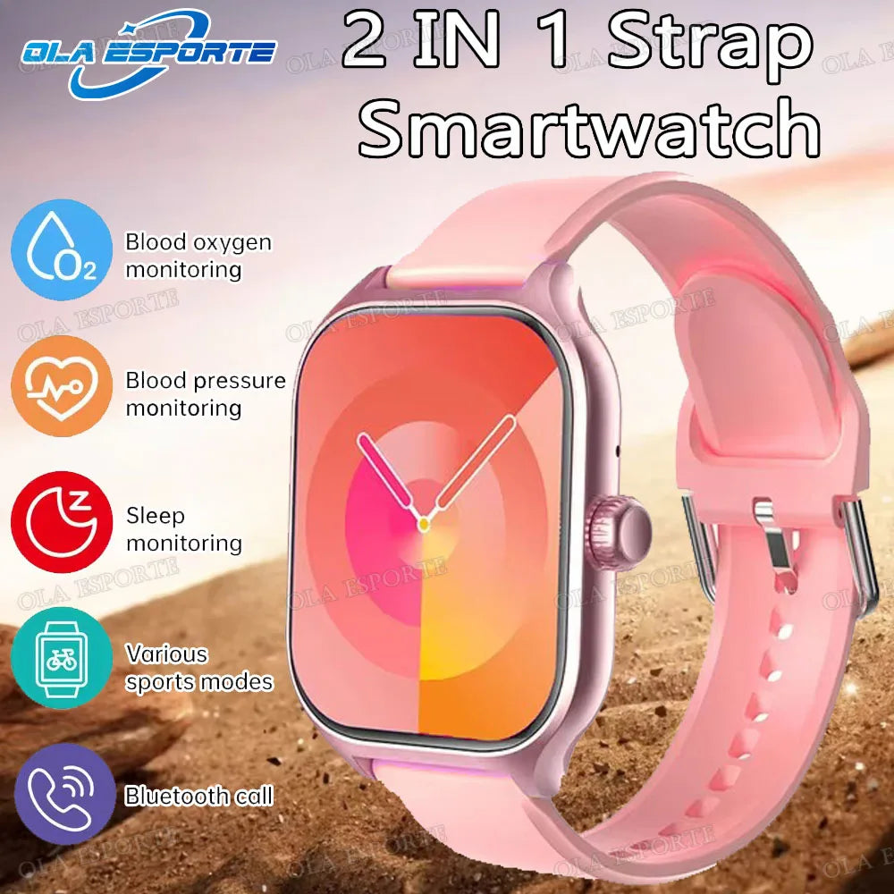 New Double Strap Smart Watch 1.75" AMOLED Screen Voice Assistant Bluetooth Call Men Women Smartwatch Heart Rate Sleep Monitoring
