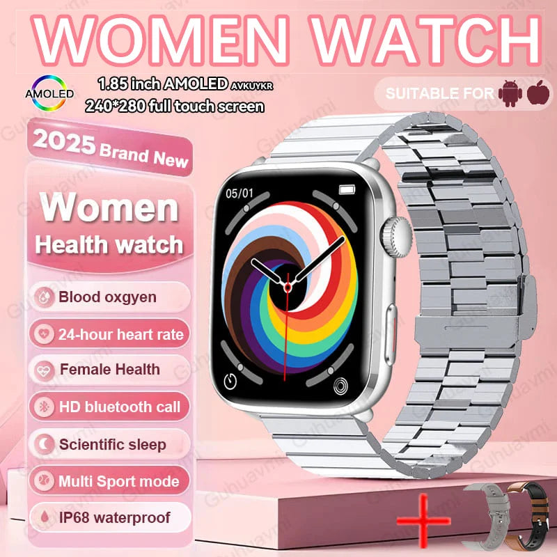 2025 New NFC Smart Watch Women AMOLED HD Screen IP68 Waterproof Blood Oxygen Heart Rate BT Call Smartwatch Watch