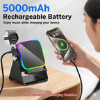 Magnetic Induction Speaker Phone Stand Wireless Bluetooth Phone Holder Amplifier Portable Desk Speaker RGB Light 5000mAh Battery