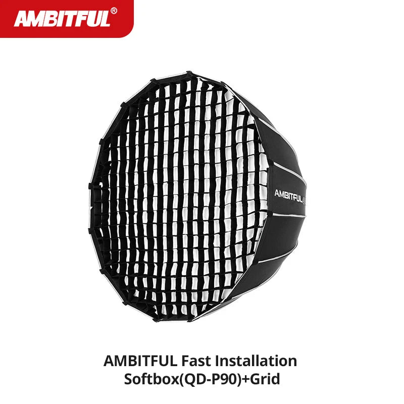 AMBITFUL QD-P70 70CM QD-P90 90CM QD-P120 120CM Quickly Release Parabolic Deep Softbox Grid for Bowens Elincrhom Mount