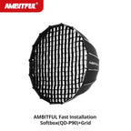 AMBITFUL QD-P70 70CM QD-P90 90CM QD-P120 120CM Quickly Release Parabolic Deep Softbox Grid for Bowens Elincrhom Mount