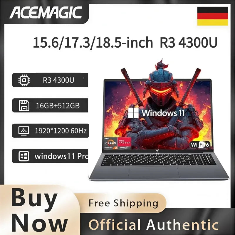 Portátil ACEMAGIC de 15,6/17,3" AMD Ryzen 3 4300U, 16GB RAM 512GB SSD Windows 11 WiFi HDMI USB-C Pantalla grande y Almacenamiento ampliable