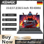Portátil ACEMAGIC de 15,6/17,3" AMD Ryzen 3 4300U, 16GB RAM 512GB SSD Windows 11 WiFi HDMI USB-C Pantalla grande y Almacenamiento ampliable