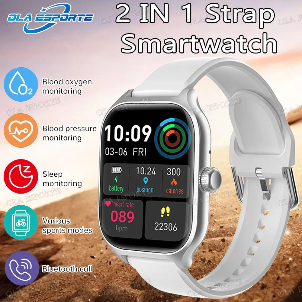 New Double Strap Smart Watch 1.75" AMOLED Screen Voice Assistant Bluetooth Call Men Women Smartwatch Heart Rate Sleep Monitoring