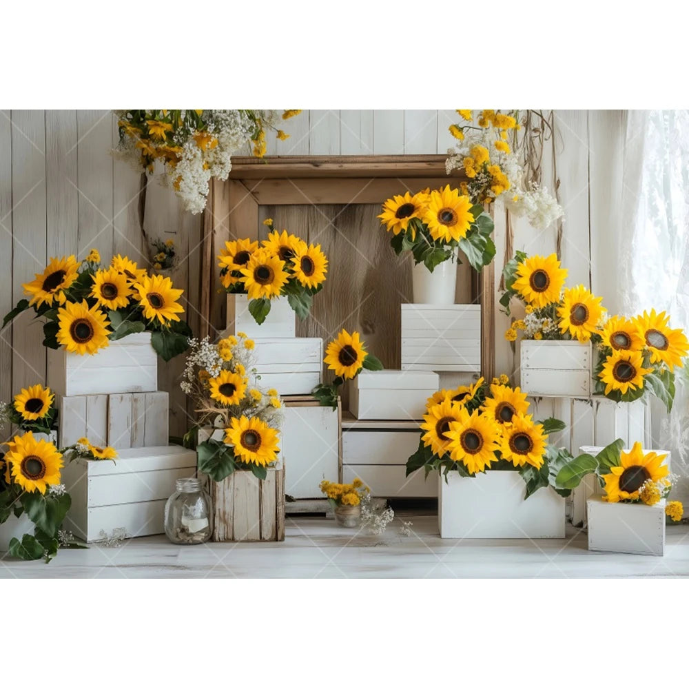 Fondo fotográfico de girasoles de granja, fiesta de cumpleaños de niños, fiesta de pastel, ducha de bebé, telón de fondo de retrato, estudio fotográfico