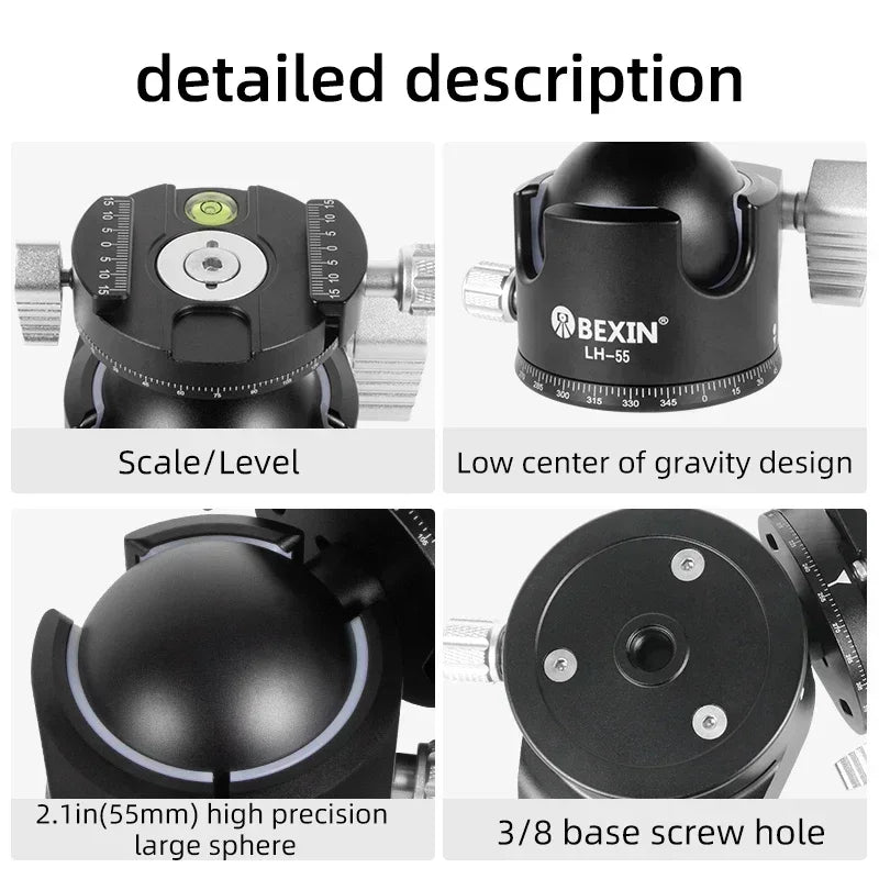 LH50/LH55 Low Profile Tripod Ball Head All Full Metal CNC Panoramic Camera Tripod Head,with 1/4" Arca Swiss Quick Release Plate
