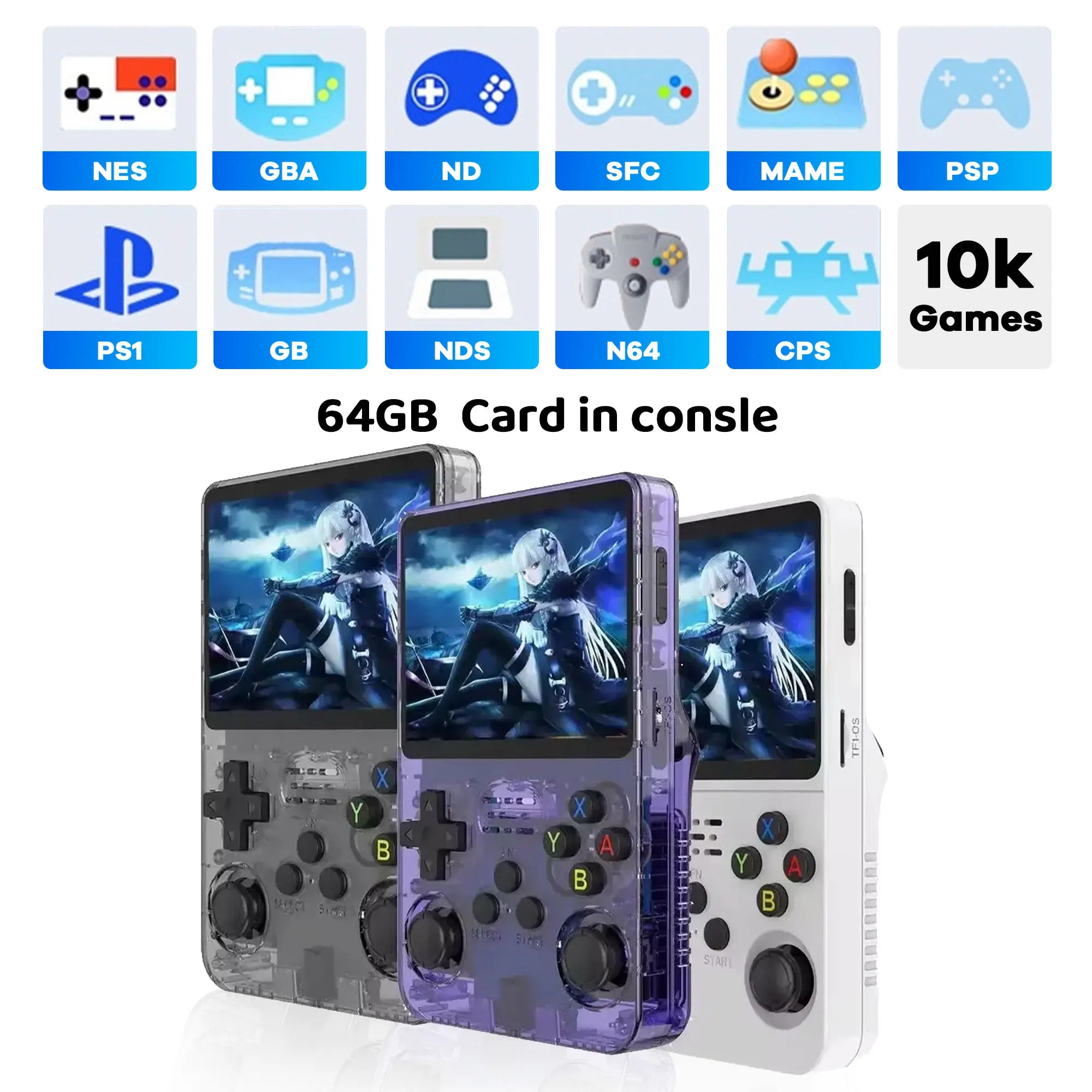 Open Source R36 64G Handheld game console 64G best Games  Linux System 3.5