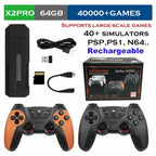 The X2 Pro video game console comes with 50,000 retro games and over 40 emulators, and is compatible with PS1/N64/PSP.