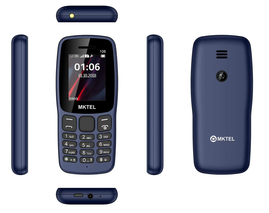MKTEL 106 Black Phone, SC6533G, 1.77" Screen, 800mAh Battery, Quad Band, Speaker, Flashlight, with Box & Manual