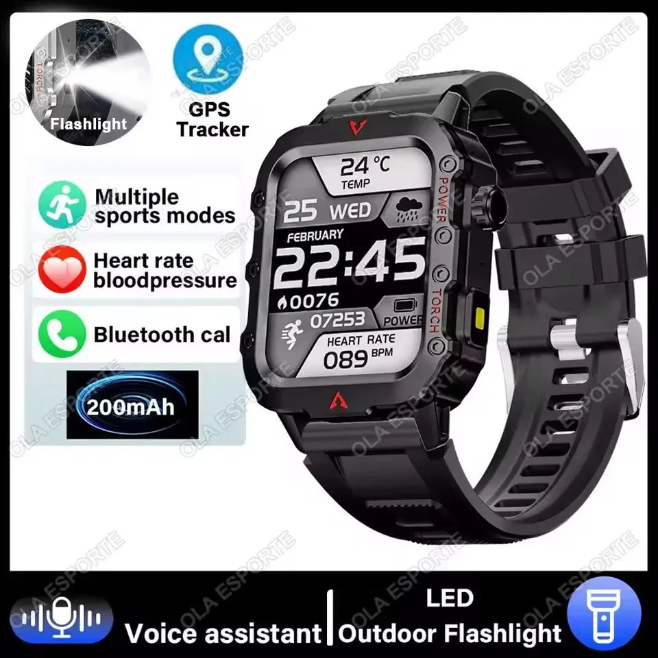 Militar Reloj Inteligente para Hombre, GPS, Linterna, Llamadas Bluetooth, Pantalla AMOLED de 2.01", 5 ATM Sumergible, Reloj Deportivo Inteligente