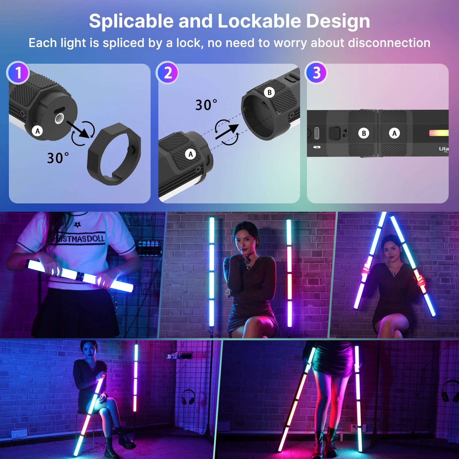 Ulanzi VL110 RGB Stick Light Led Video Tube Light Full Color Magnetic Handheld Lamp Dimmable Portable Photography Studio Light