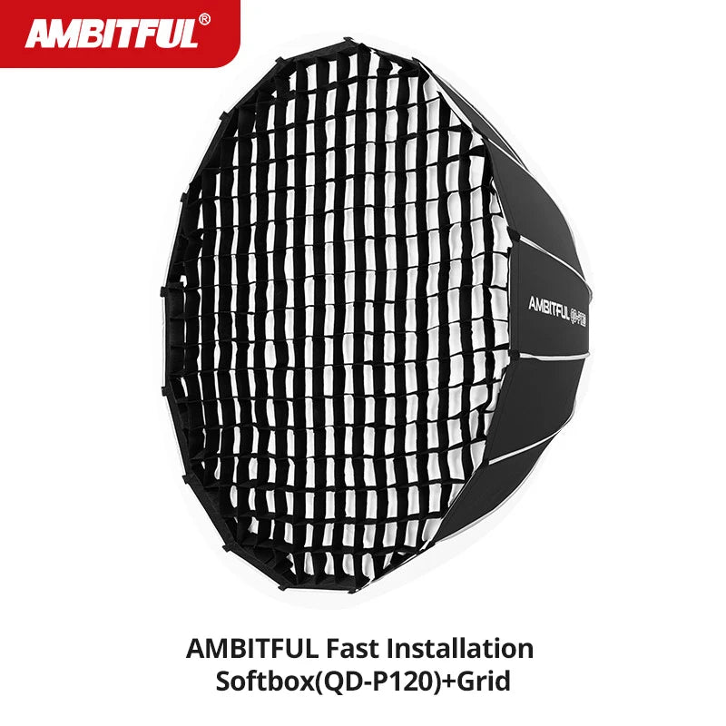 AMBITFUL QD-P70 70CM QD-P90 90CM QD-P120 120CM Quickly Release Parabolic Deep Softbox Grid for Bowens Elincrhom Mount