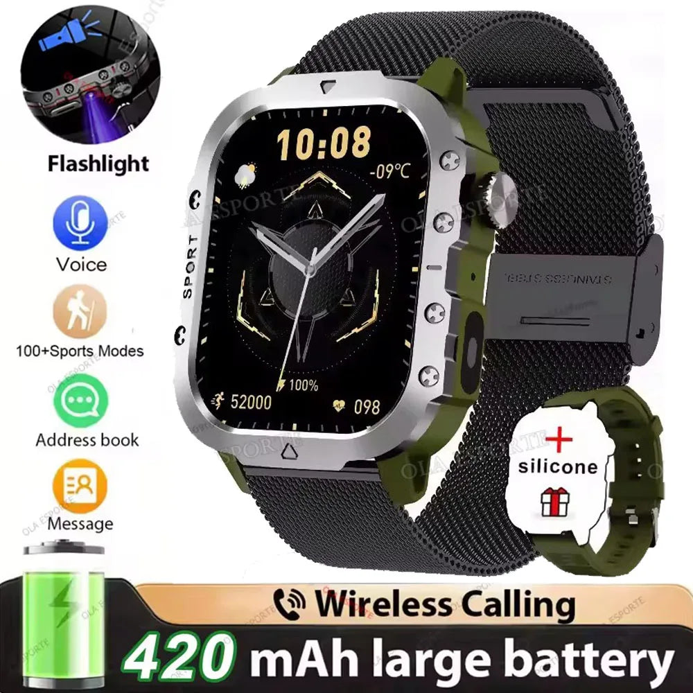 Militar Reloj Inteligente para Hombre, GPS, Linterna, Llamadas Bluetooth, Pantalla AMOLED de 2.01", 5 ATM Sumergible, Reloj Deportivo Inteligente