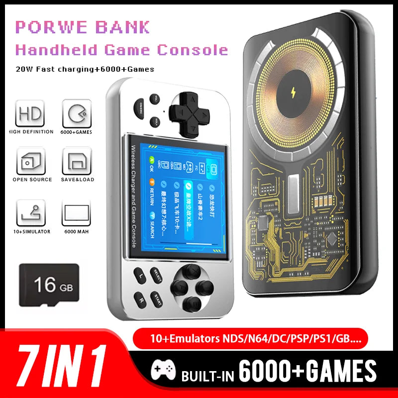 6000 in 1 Open Source Handheld Game Console forMagsafe 15W Fast Charging PowerBank Linux System 1:1 Inch IPS Screen Classic Gift