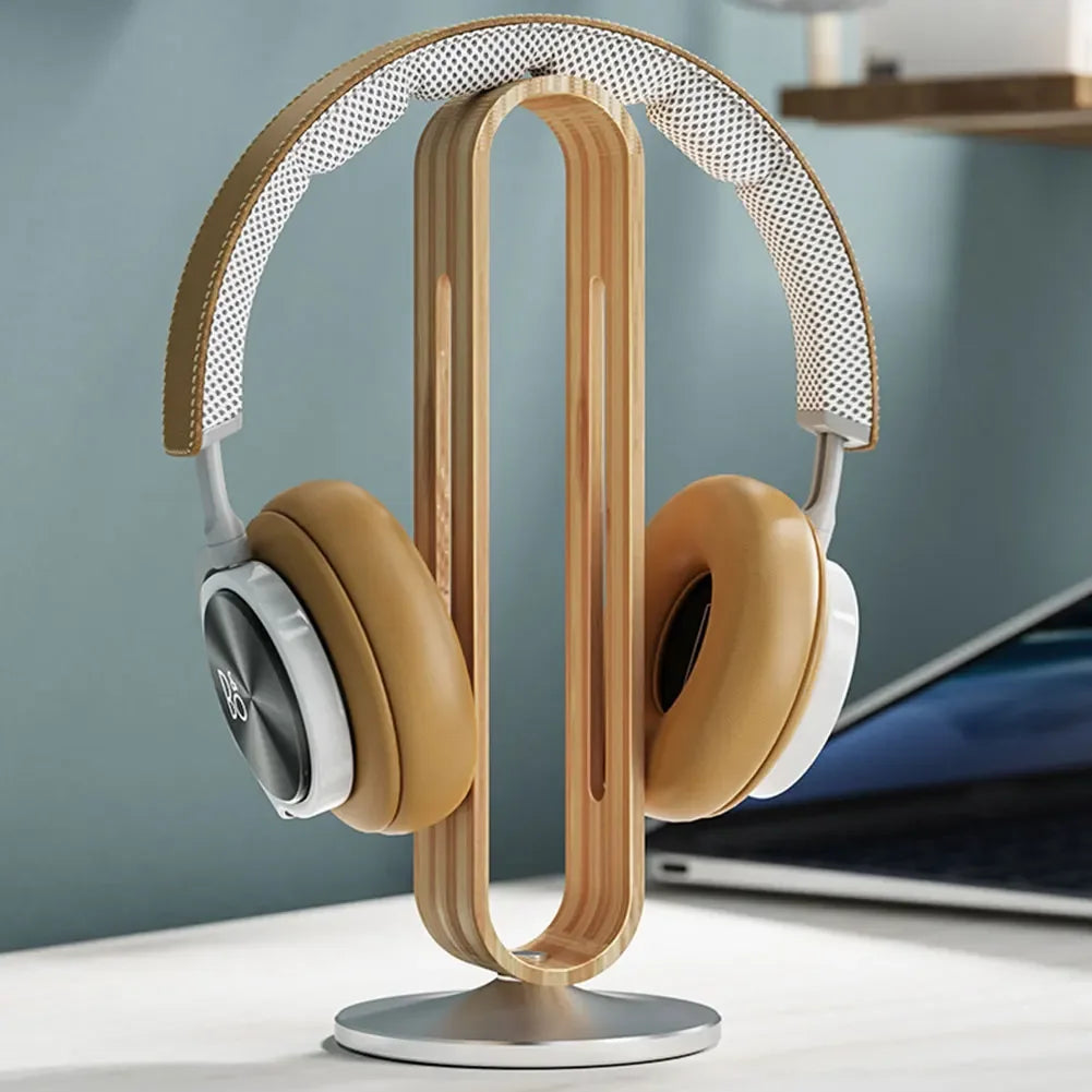 Bamboo Wood Aluminum Headphone Stand.
