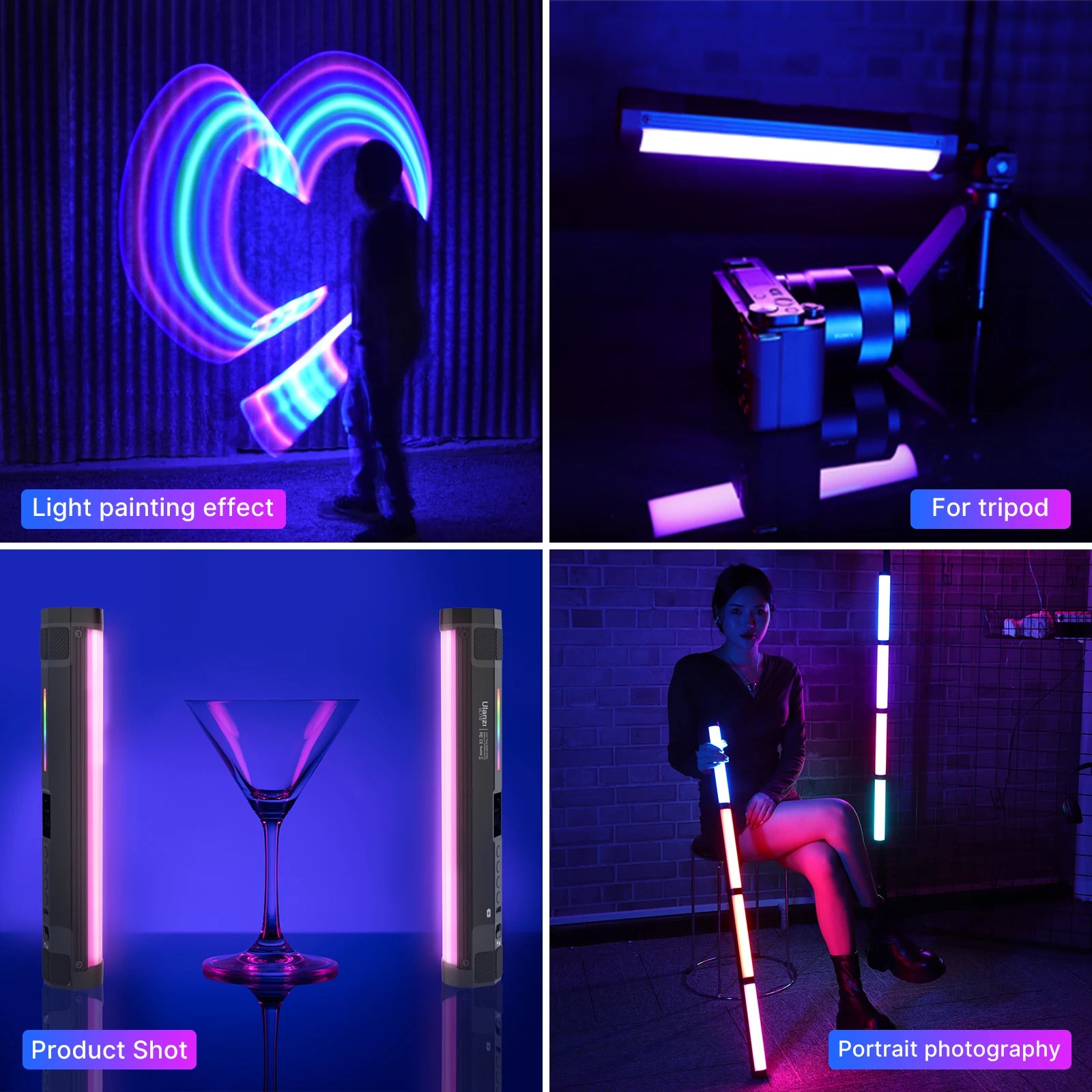 Ulanzi VL110 RGB Stick Light Led Video Tube Light Full Color Magnetic Handheld Lamp Dimmable Portable Photography Studio Light