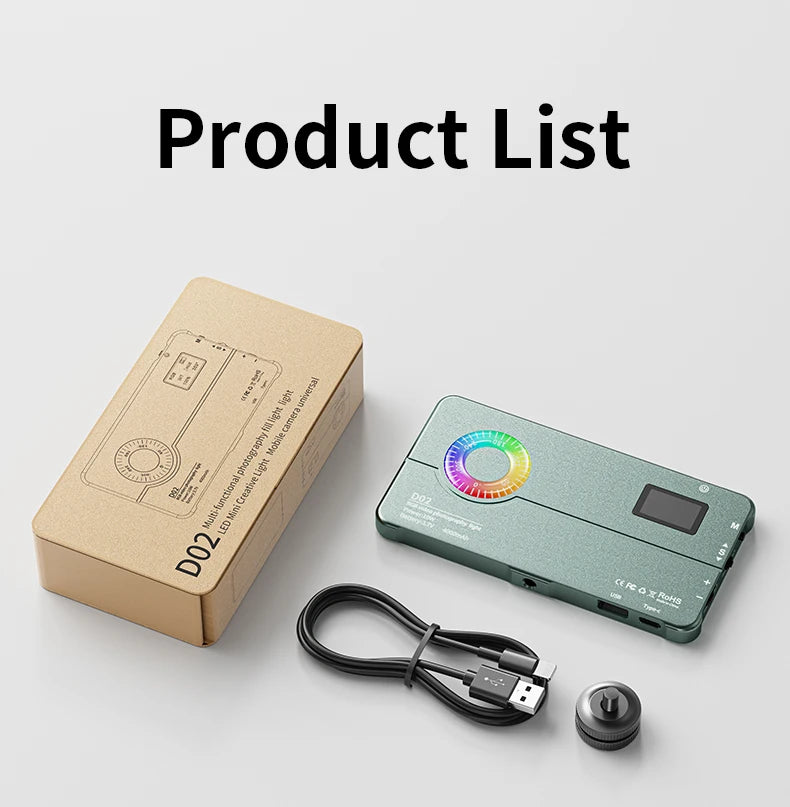 RGB Video Light 10W Portable Pocket On-Camera Fill Lamp Bi-Color Build in 4000mAh Battery for TK YB Vlog Outside Video Shoot