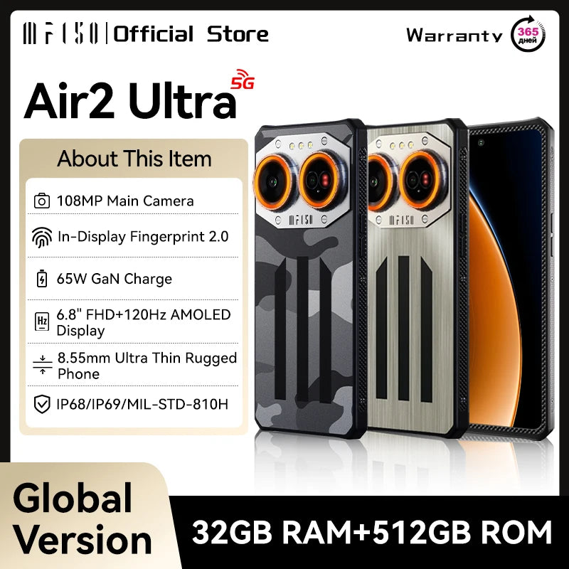 IIIF150 Air2 Ultra 5G Rugged Phone 6.8''FHD+ 120Hz Flexible AMOLED Screen 16GB+512GB 108MP Camera Ultra-thin Rugged  65W Charge