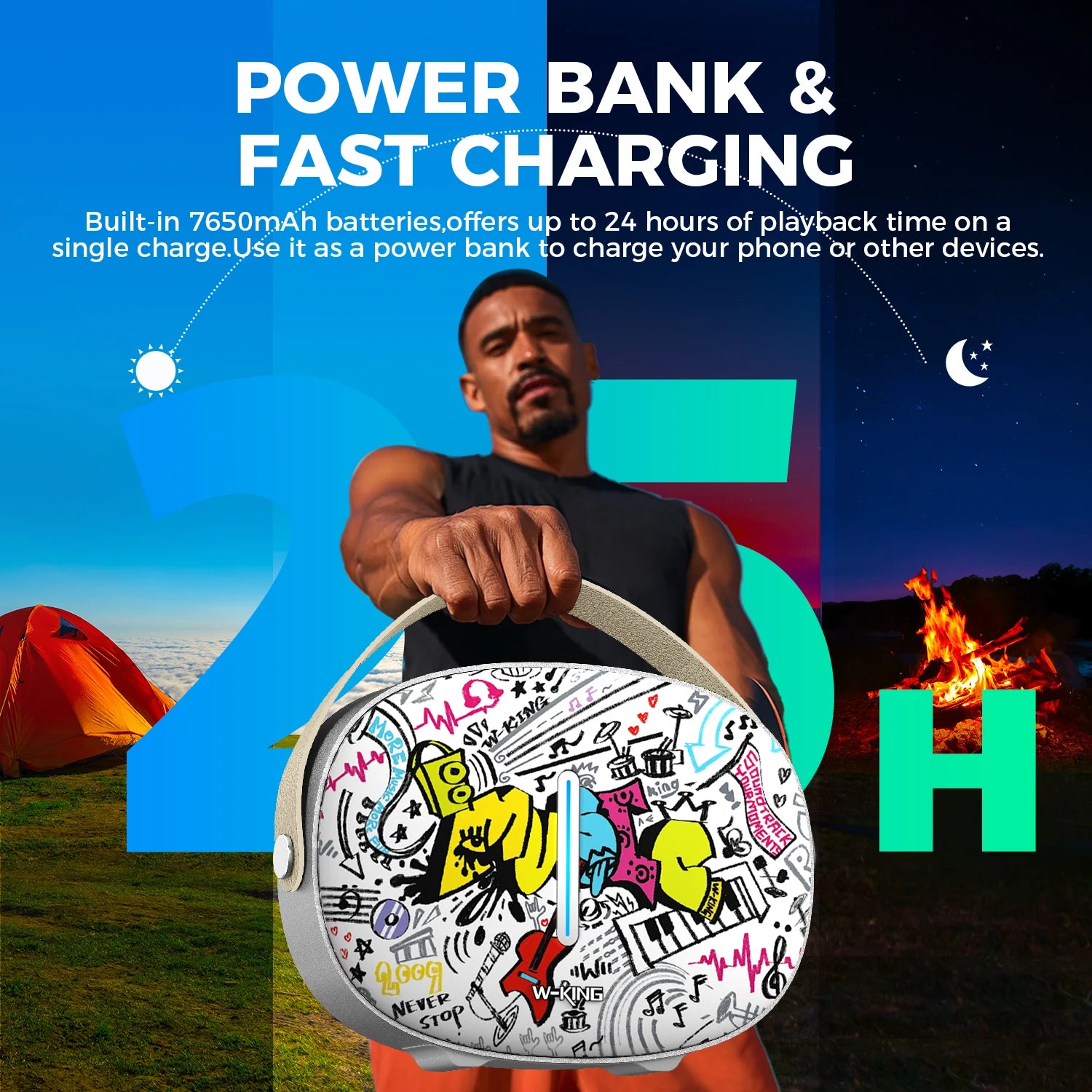 W-KING T8II Portable Bluetooth Speakers Wireless Outdoor Boombox, Heavy Bass/Crystal Sound,2 Subwoofers,Fast Charging,BT5.4