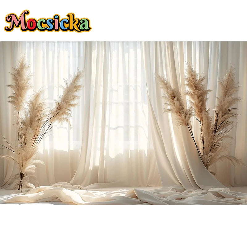 Fondo de fotografía Mocsicka Ventana interior blanca Floral Cumpleaños adulto Boda Maternidad Retrato Decoración Telón de fondo Estudio fotográfico