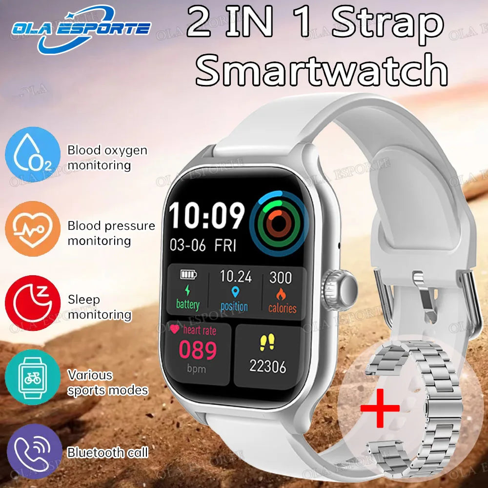 New Double Strap Smart Watch 1.75" AMOLED Screen Voice Assistant Bluetooth Call Men Women Smartwatch Heart Rate Sleep Monitoring
