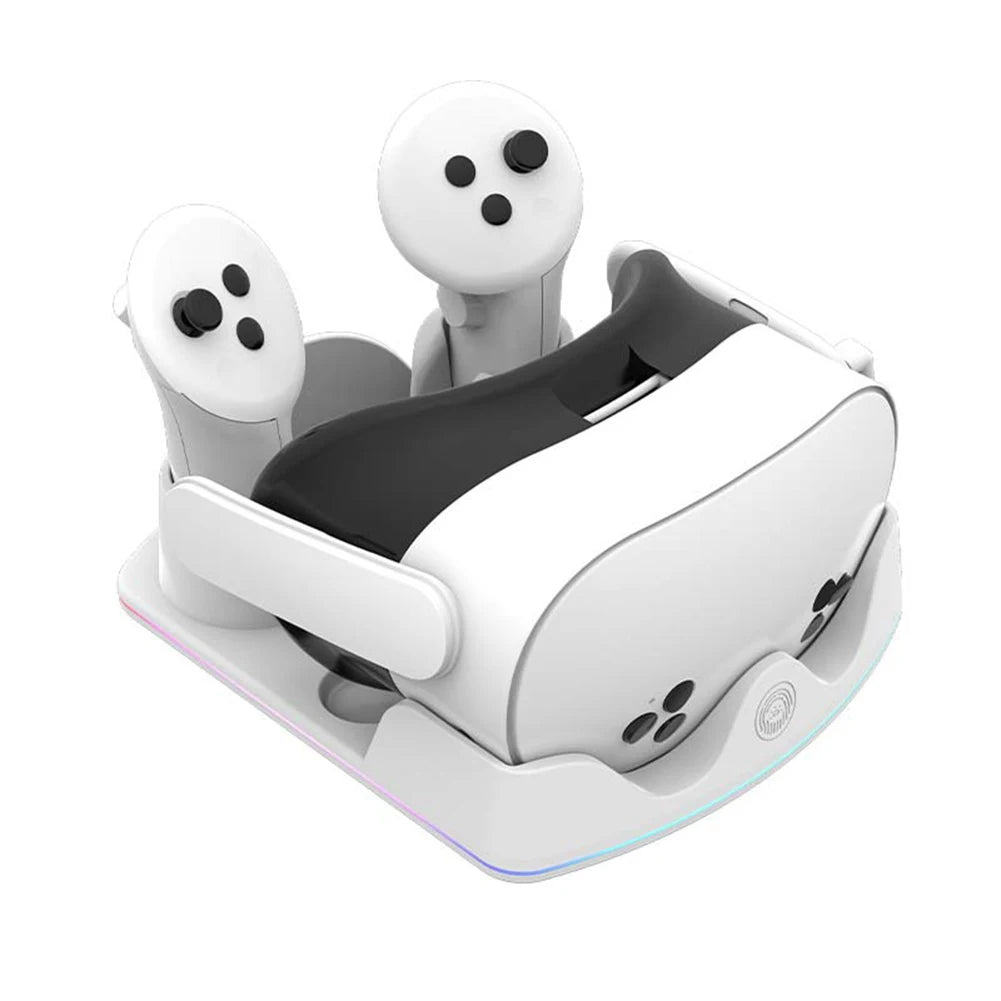Charging Dock for Meta Quest 3S VR Charging Station W/ RGB Light Charging Stand Headset Display Stand and Controller Mount