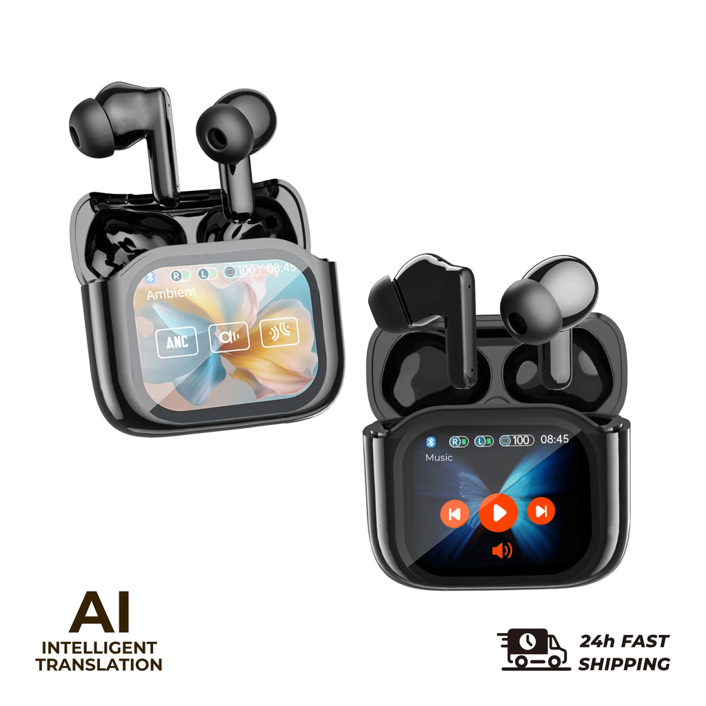 Auriculares de Traducción con Pantalla Táctil 2 Piezas, 144 Idiomas, Auriculares Traductores Bidireccionales en Tiempo Real, Auriculares Bluetooth para Viajes de Negocios