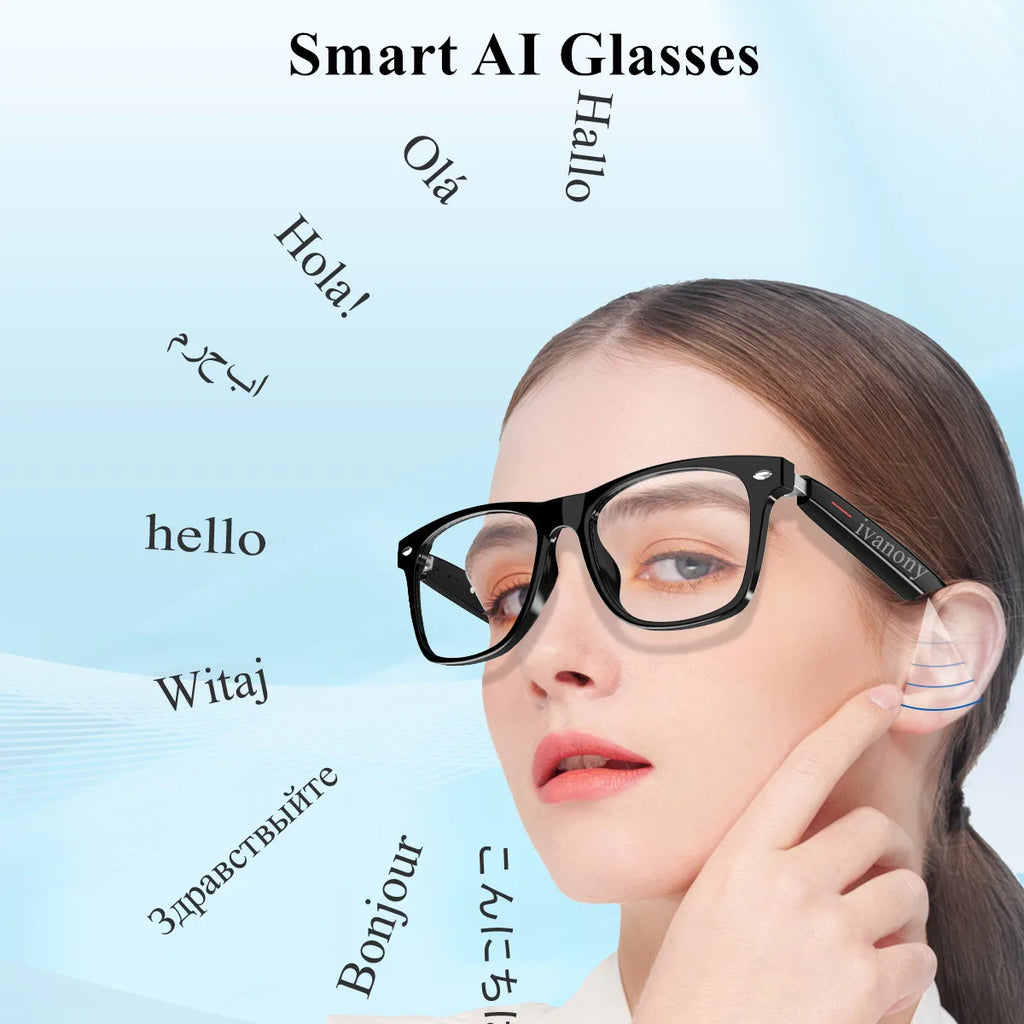 Smart Glasses AI Translator Bluetooth Audio Call Voice Assistant Remote Camera Portable Language Translator Device for Studying
