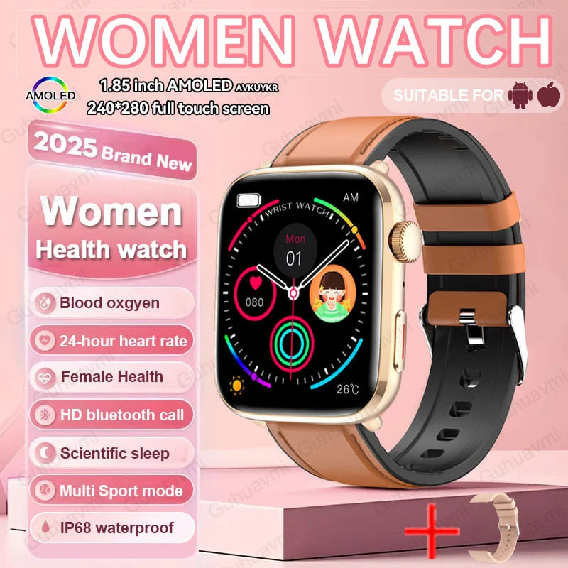 2025 New NFC Smart Watch Women AMOLED HD Screen IP68 Waterproof Blood Oxygen Heart Rate BT Call Smartwatch Watch