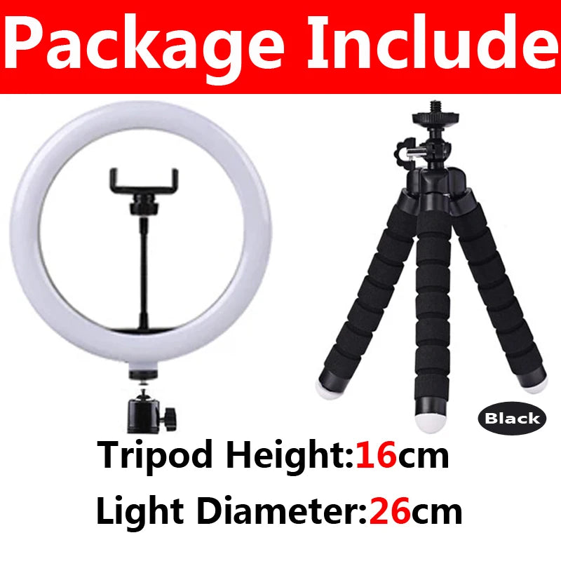 26cm LED Selfie Ring Light Dimmable Led Photography RingLight With Tripod & Phone Stand for Youtube Video Live Makeup Fill Lamps