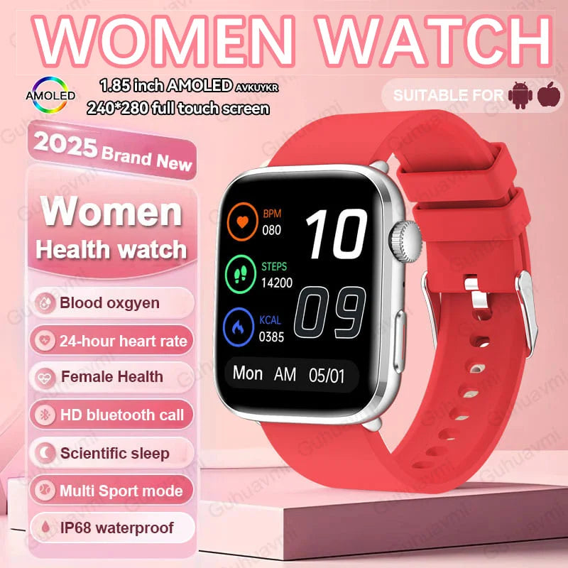 2025 New NFC Smart Watch Women AMOLED HD Screen IP68 Waterproof Blood Oxygen Heart Rate BT Call Smartwatch Watch